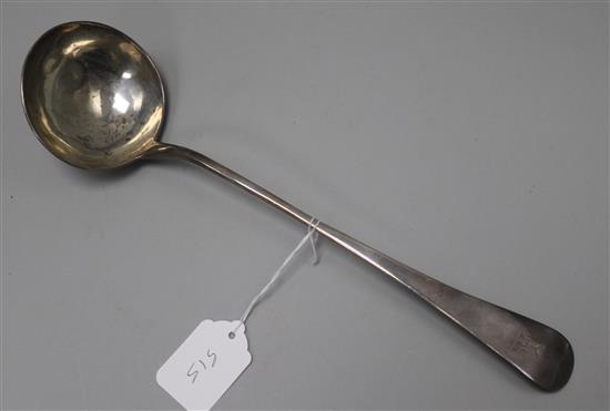 A George II silver Old English pattern soup ladle, London, 1749, 218 grams.